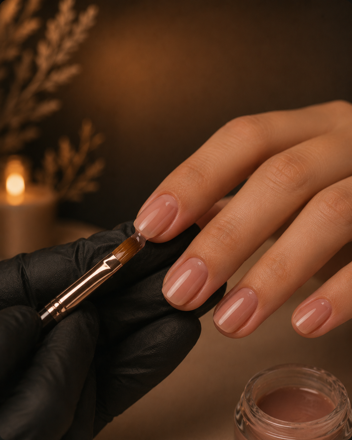 Profissional aplicando esmaltação em gel em uma unha