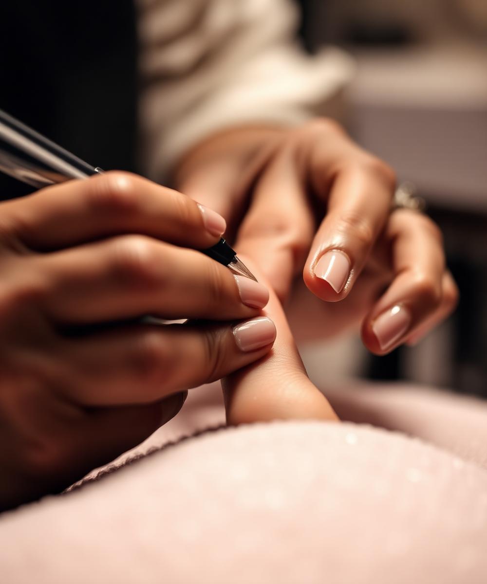 Profissional realizando um procedimento de beleza com atenção aos detalhes